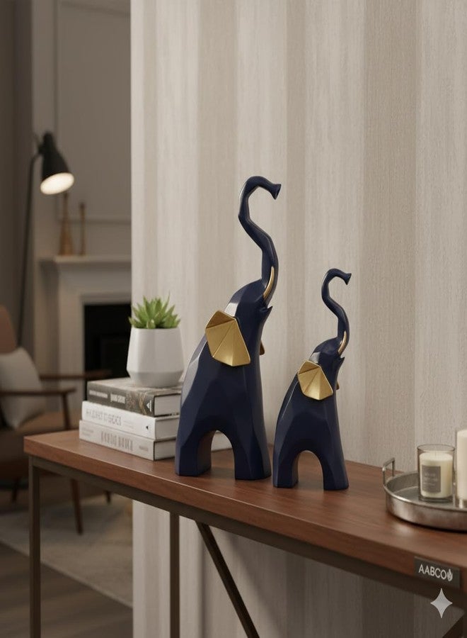 AABCO Poly Resin Statue Set of 2 Geometric Elephant, Black, for Home & Office Decor, Gifting - Image 5